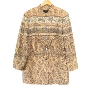 Dana Buchman Silk Cream Paisley Button Up Jacket, Size 18